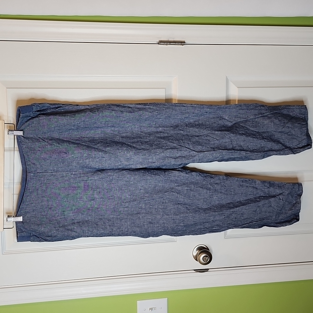 J. Jill Love Linen 100% Linen Blue Chambray Cropped Pants, Women's Large